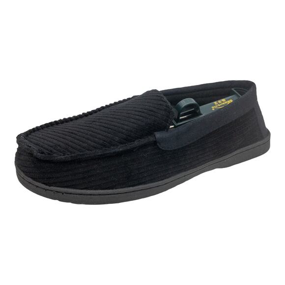 Dearfoam Men's Slippers Niles Cord Rubber Bottom Moccasin Medium 9-10 Black - Picture 1 of 9